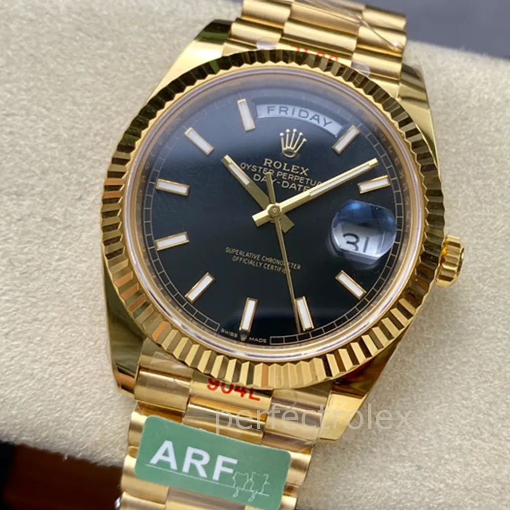 Rolex-Day-Date-M228238-0067-40mm-Black-Dial-Gold-Tone-904L-Steel-Super-Clone-Watch-Front-View-2