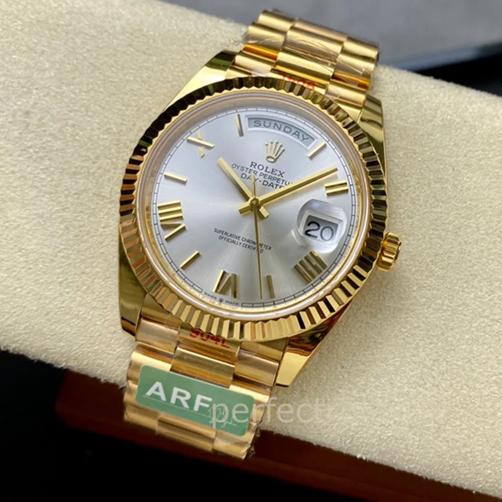 Rolex-Day-Date-Silver-Dial-M228238-0002-40mm-Gold-Tone-904L-Steel-Automatic-Super-Clone-Watch-Front-View-2