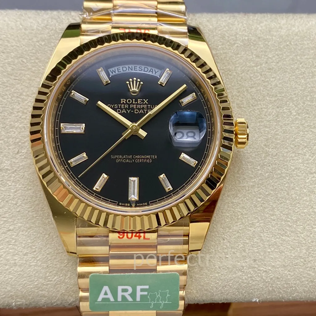 Rolex-Day-Date-M228238-0004-3255-Automatic-40mm-Black-Dial-Gold-Tone-Super-Clone-Watch-Front-View-1