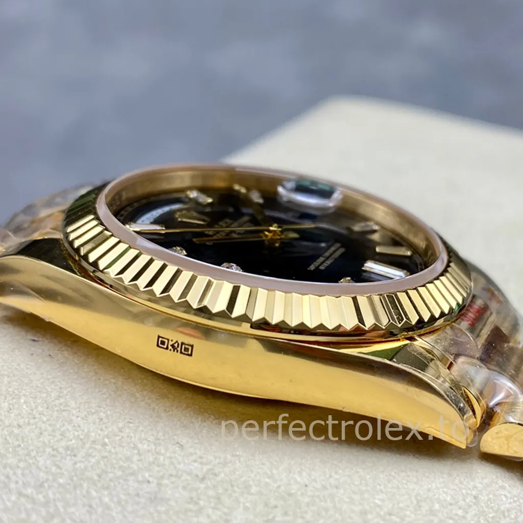 Rolex-Day-Date-M228238-0004-3255-Automatic-40mm-Black-Dial-Gold-Tone-Super-Clone-Watch-Left-Side-View